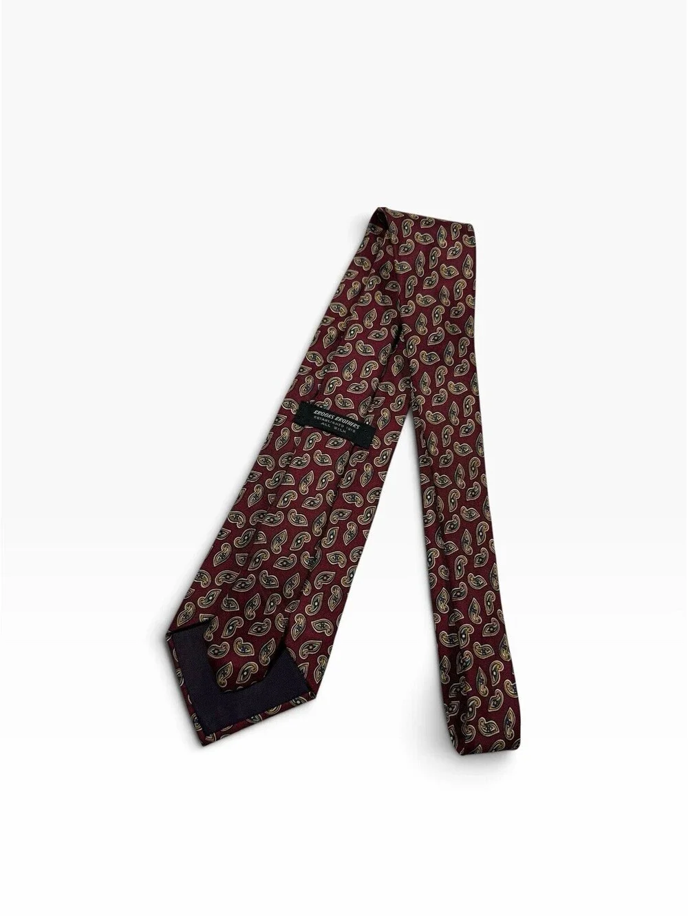Brooks Brothers Men's Silk Neck Tie Burgundy Paisley Made in USA, 100% Silk